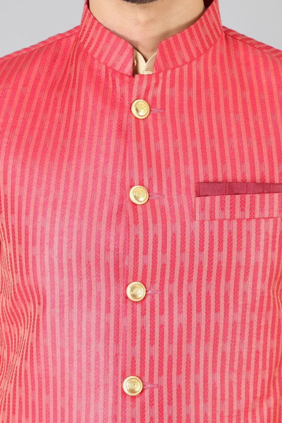 Banarasi Rayon Cotton Red Modi Nehru Jacket