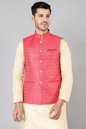 Banarasi Rayon Cotton Red Modi Nehru Jacket