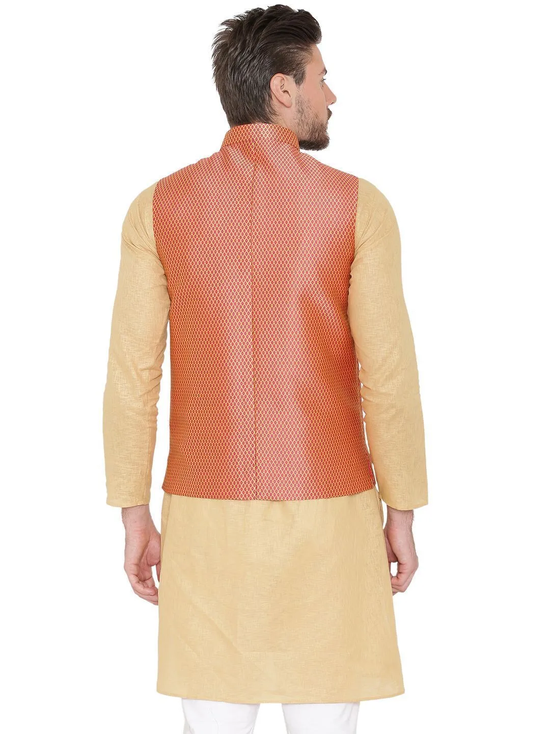 Banarasi Rayon Cotton Red Modi Nehru Jacket