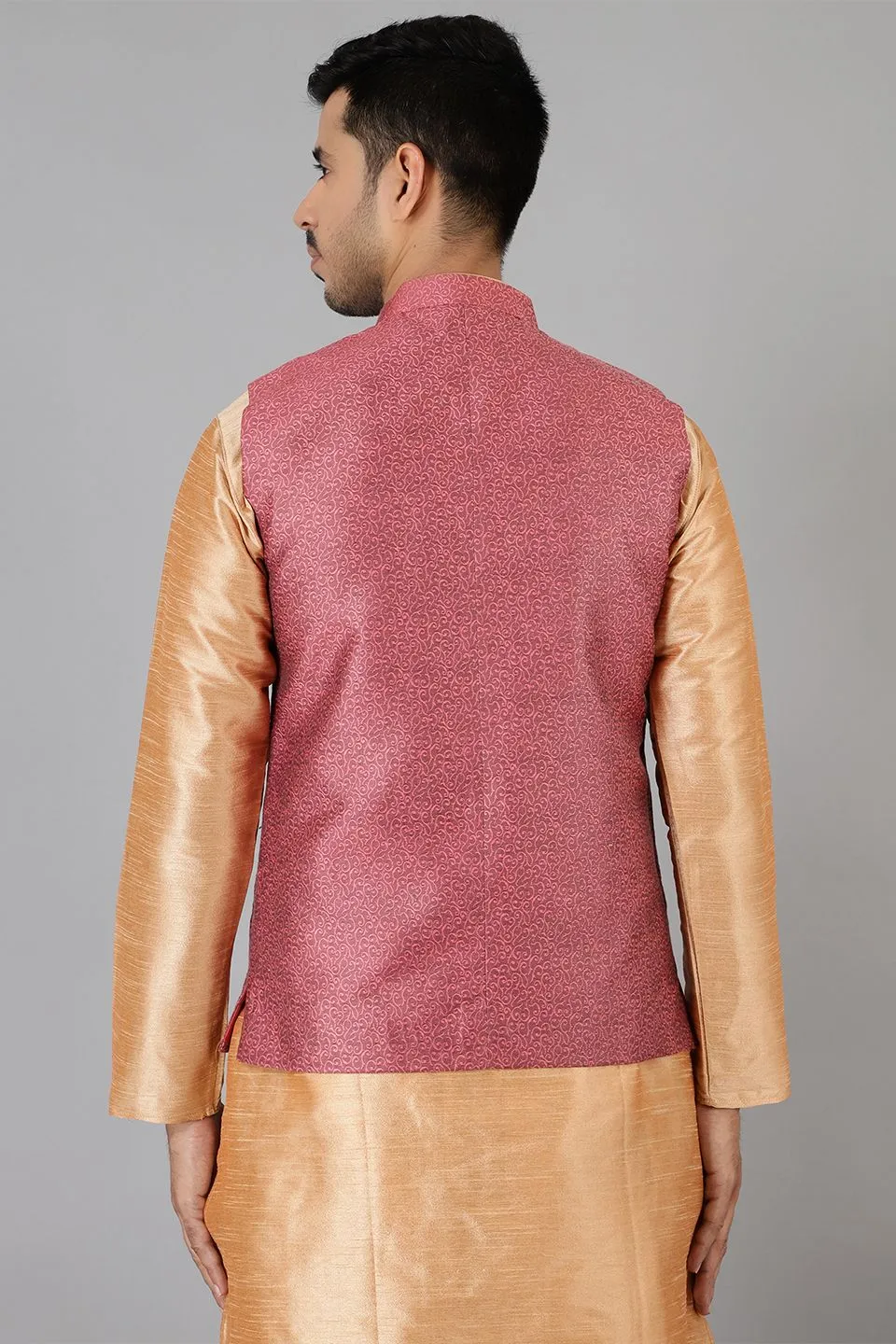 Banarasi Rayon Cotton Red Modi Nehru Jacket