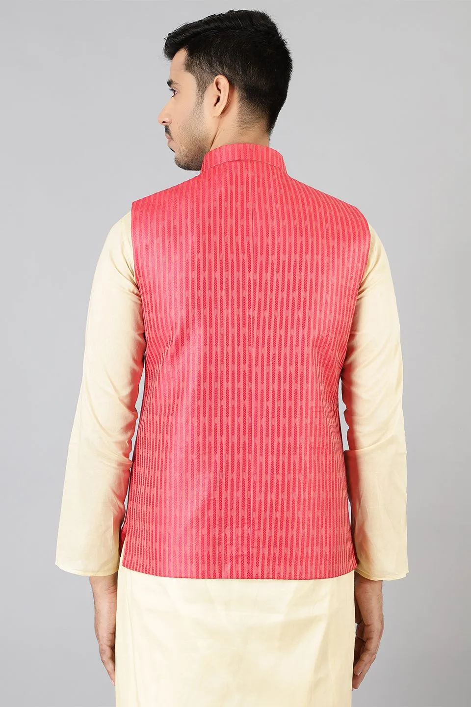 Banarasi Rayon Cotton Red Modi Nehru Jacket