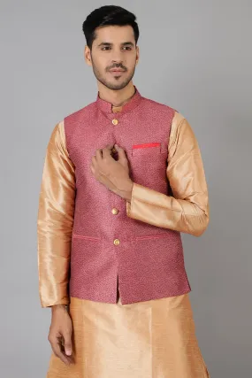 Banarasi Rayon Cotton Red Modi Nehru Jacket