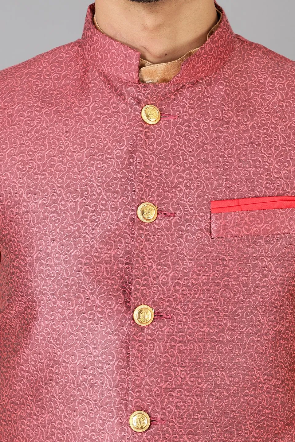 Banarasi Rayon Cotton Red Modi Nehru Jacket