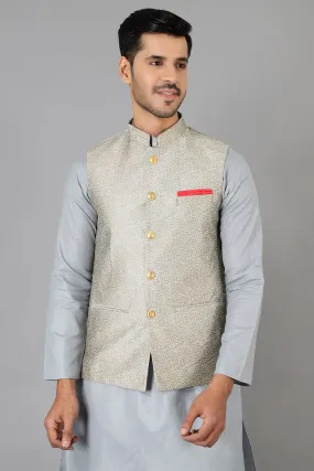 Banarasi Rayon Cotton Silver Modi Nehru Jacket