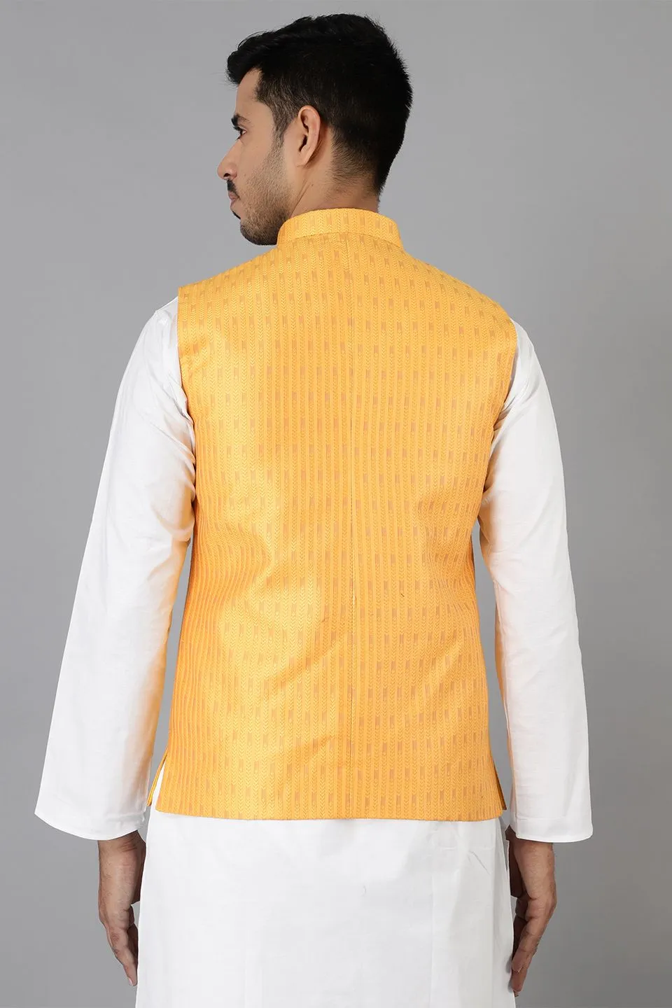 Banarasi Rayon Cotton Yellow Modi Nehru Jacket