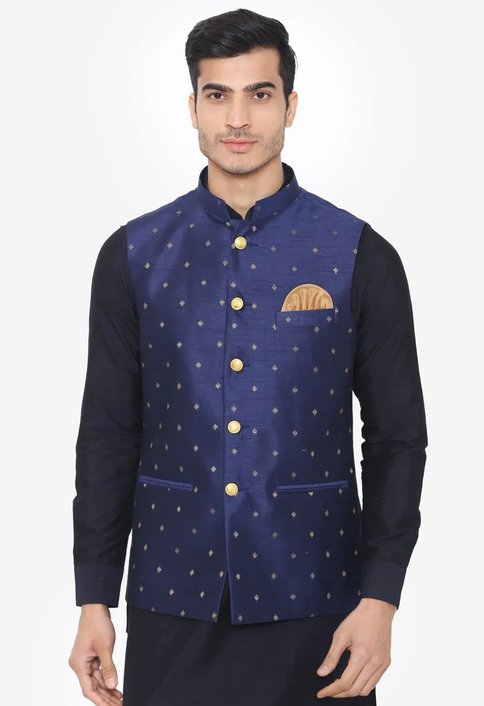 Banarsi Rayon Cotton Blue Nehru Modi Jacket