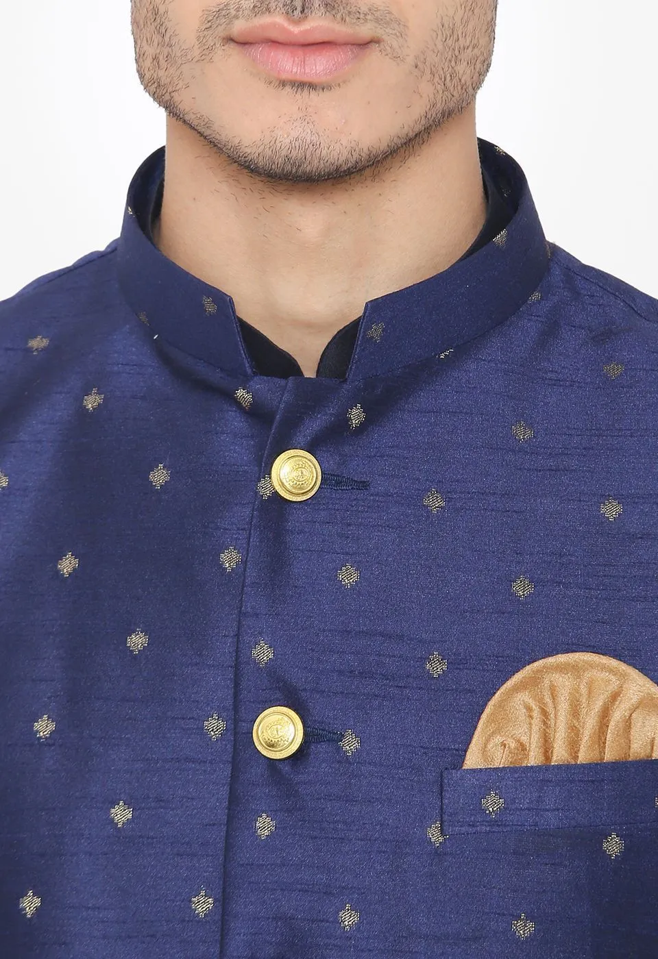 Banarsi Rayon Cotton Blue Nehru Modi Jacket