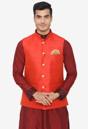 Banarsi Rayon Cotton Orange Nehru Modi Jacket