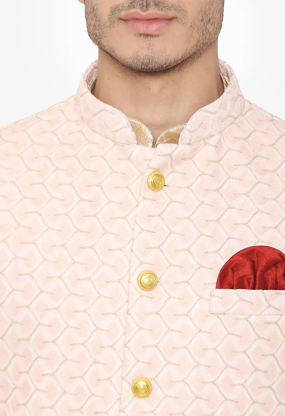 Banarsi Rayon Cotton Pink Nehru Modi Jacket