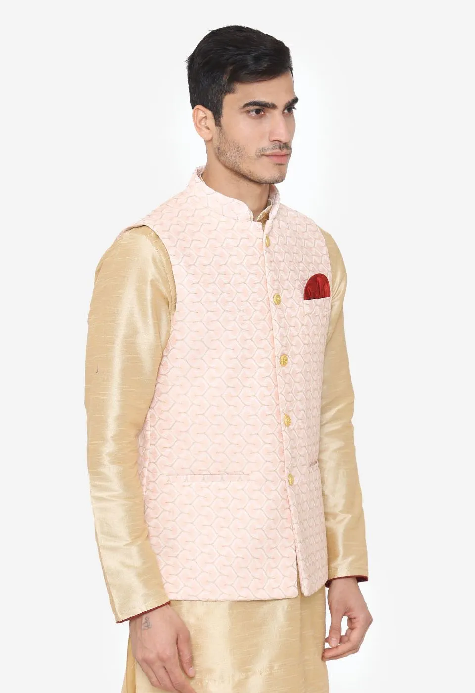 Banarsi Rayon Cotton Pink Nehru Modi Jacket