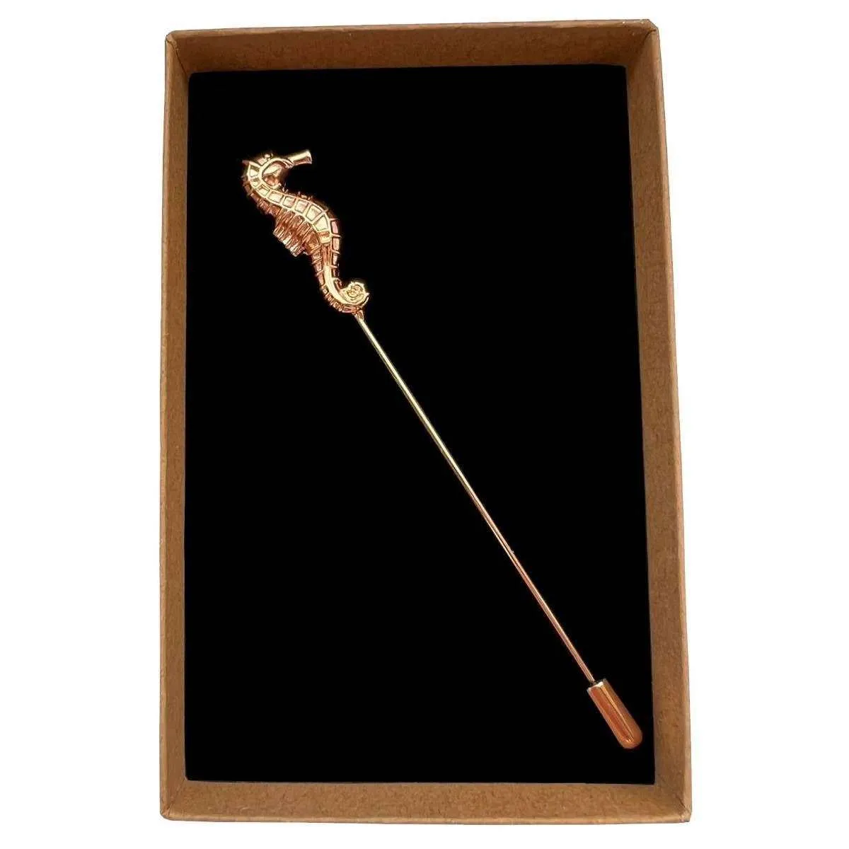 Bassin and Brown Seahorse Jacket Lapel Pin - Rose Gold