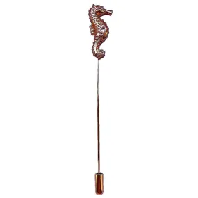 Bassin and Brown Seahorse Jacket Lapel Pin - Rose Gold