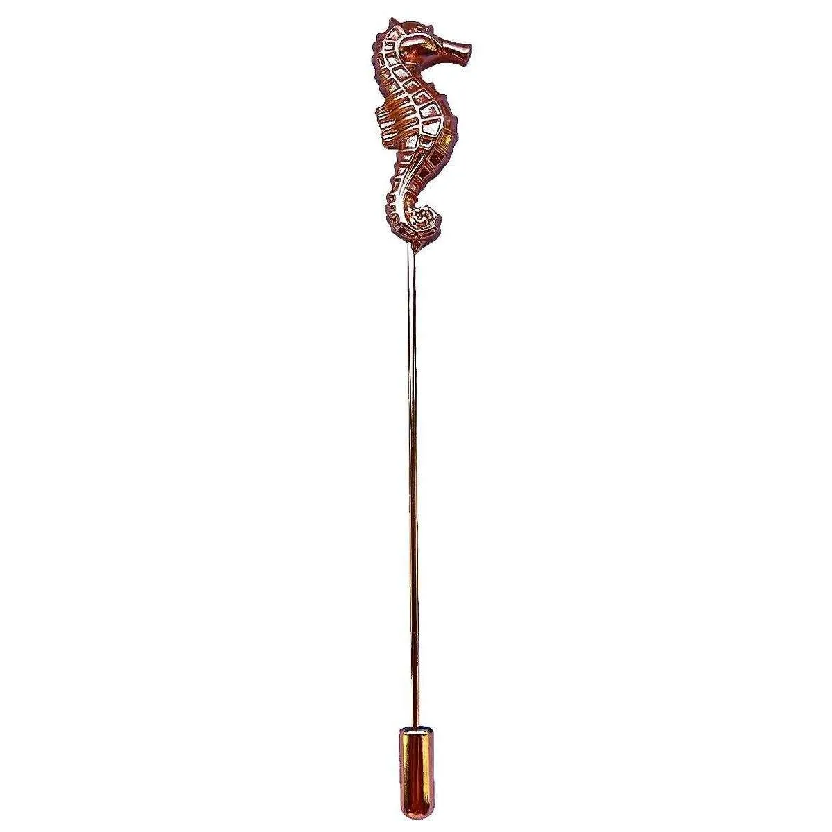 Bassin and Brown Seahorse Jacket Lapel Pin - Rose Gold