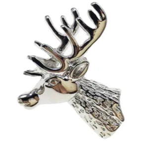 Bassin and Brown Stag Jacket Lapel Pin - Silver