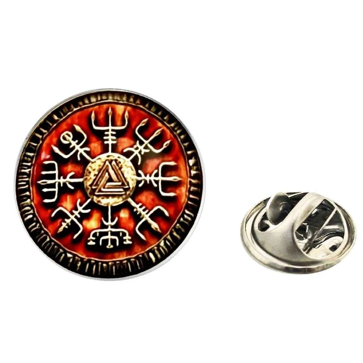 Bassin and Brown Viking Norse Symbol Lapel Pin - Burnt Orange/Antique Silver