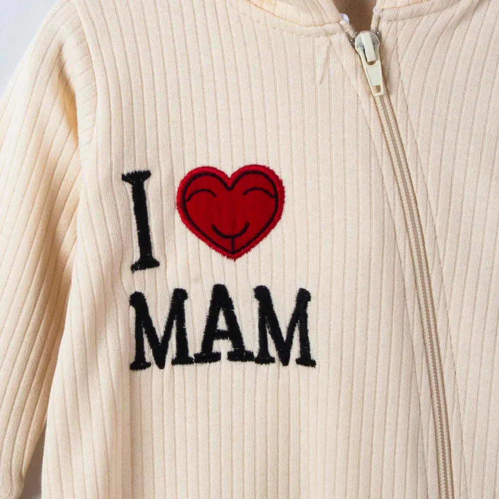 Beige I love Mam Theme Hooded Romper