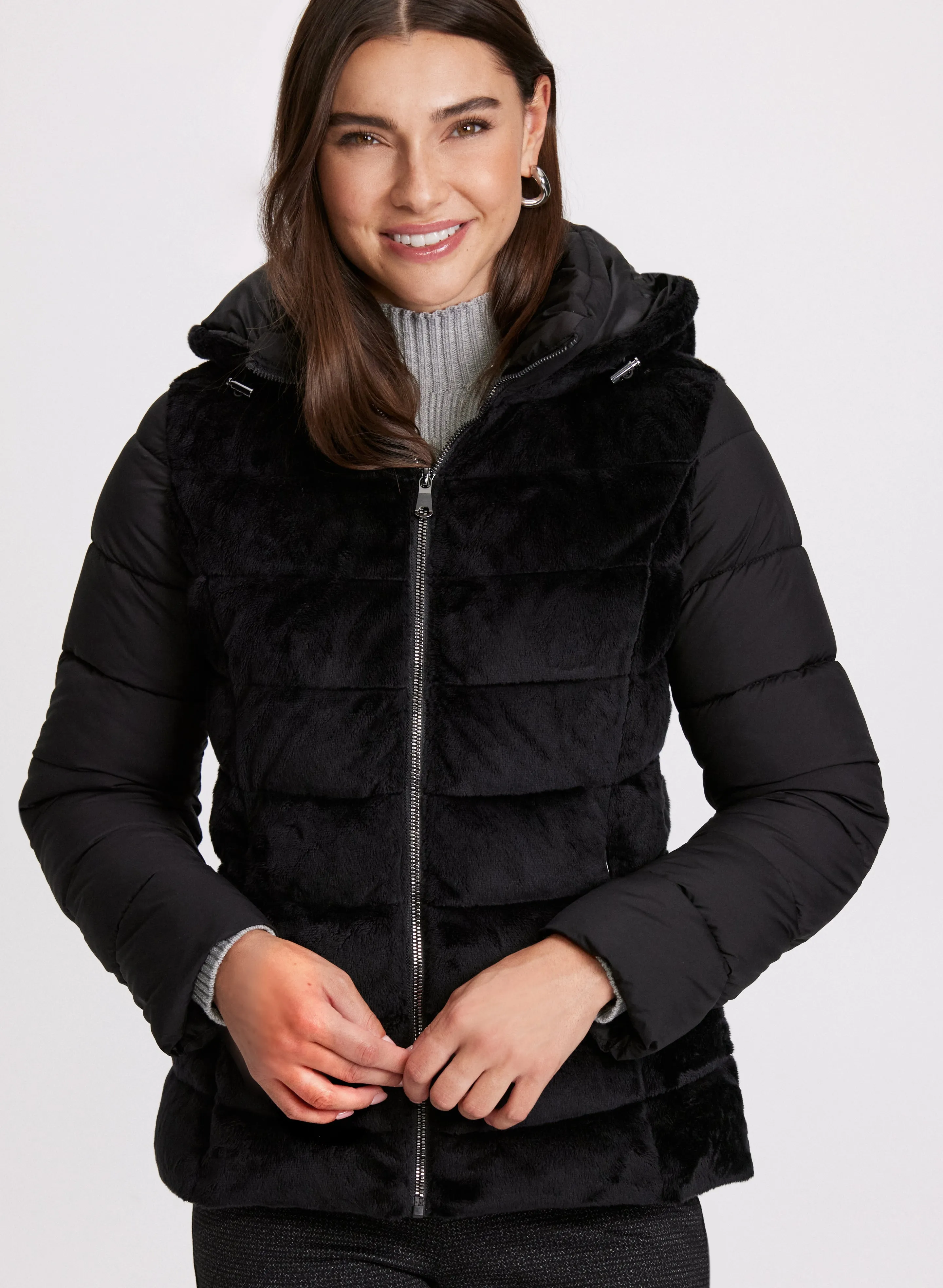 Bernardo - Mixed Plush Puffer Jacket