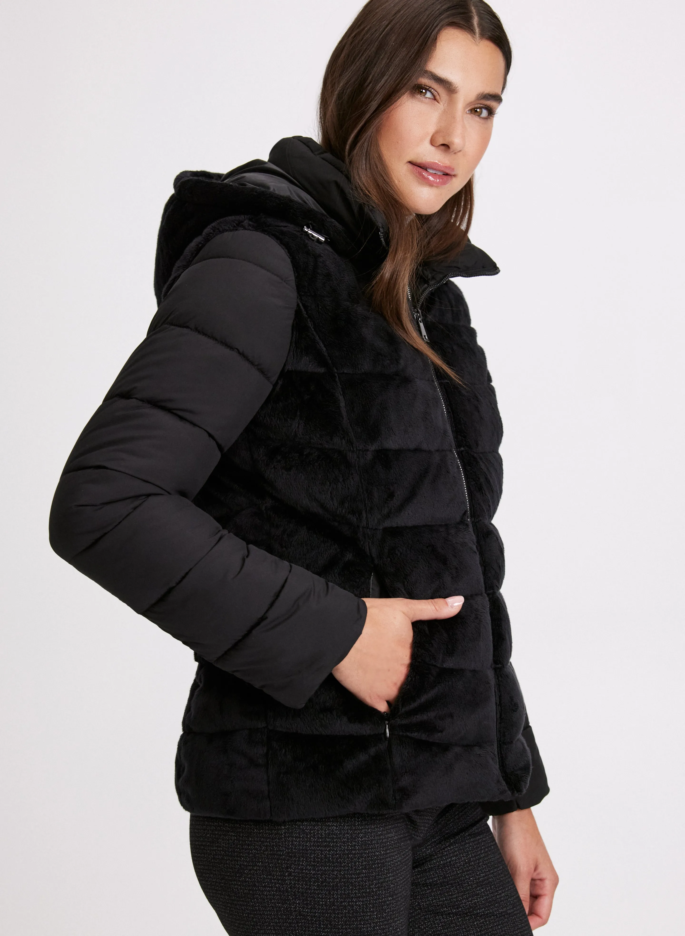 Bernardo - Mixed Plush Puffer Jacket