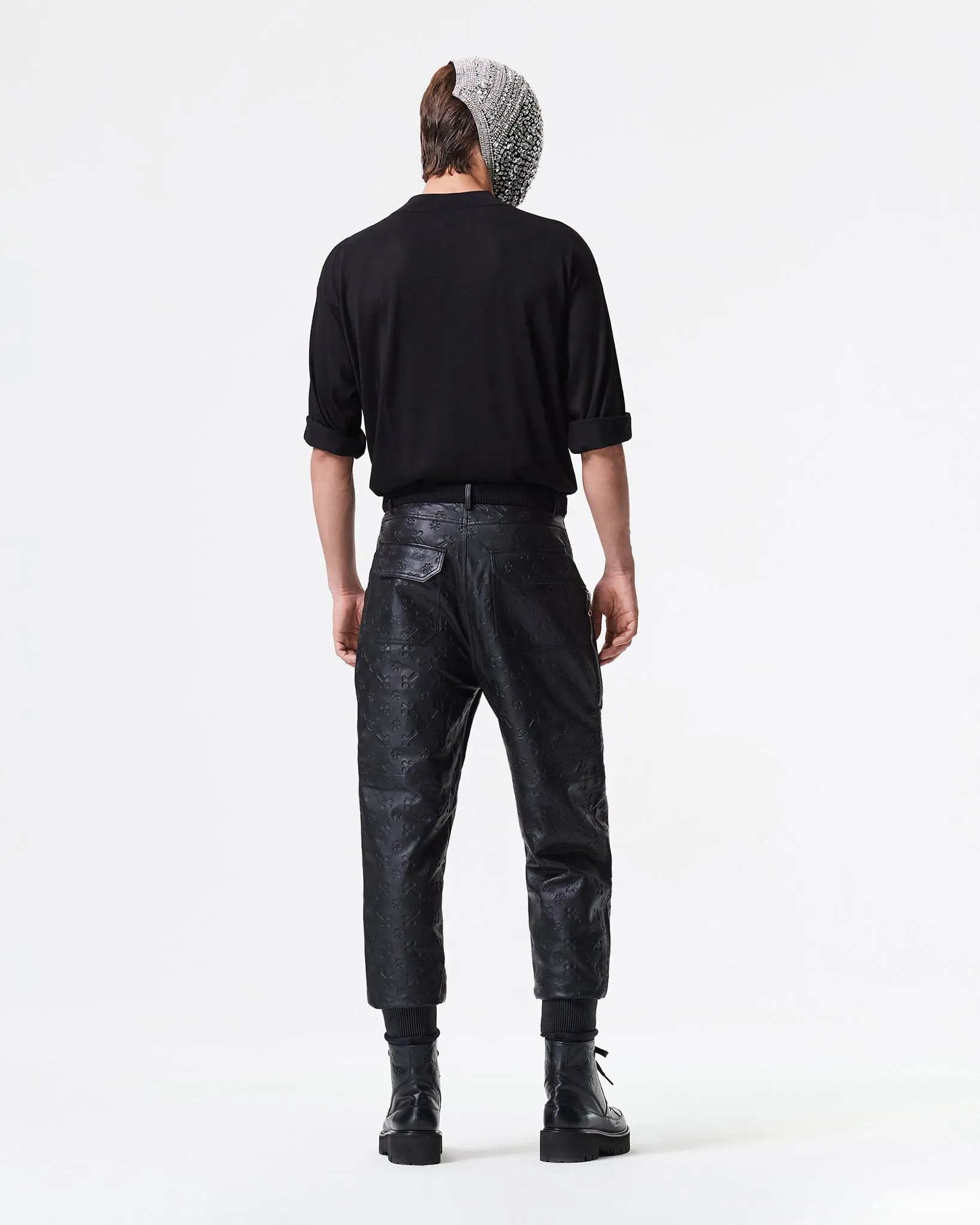 BLACK LEATHER CARGO PANTS