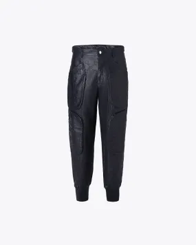 BLACK LEATHER CARGO PANTS