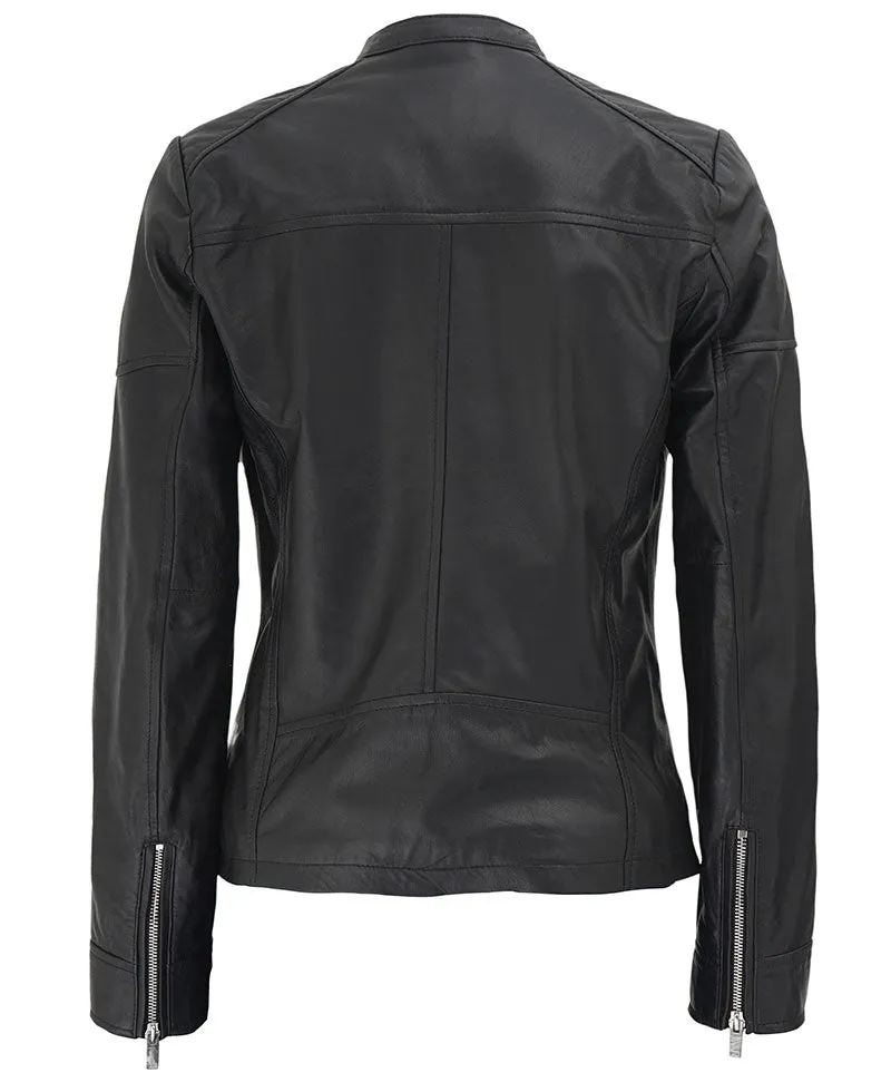 Black Textured Leather Jacket  Womens Slim Fit Jacket