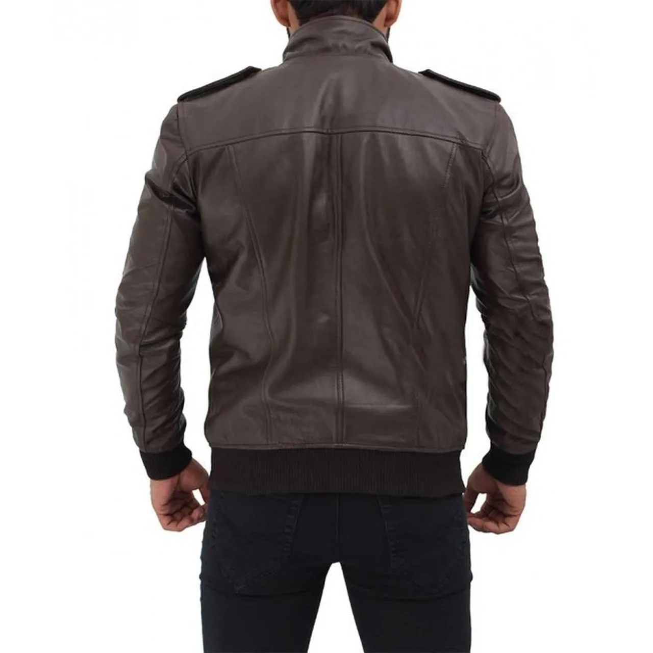 Brown Bomber Biker Leather Mens Jacket