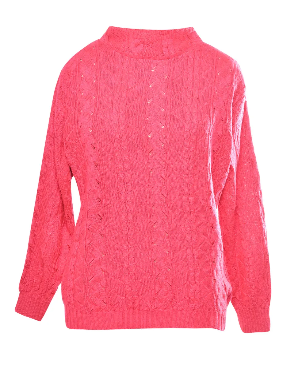 Cable Knit Polo Neck Jumper - L