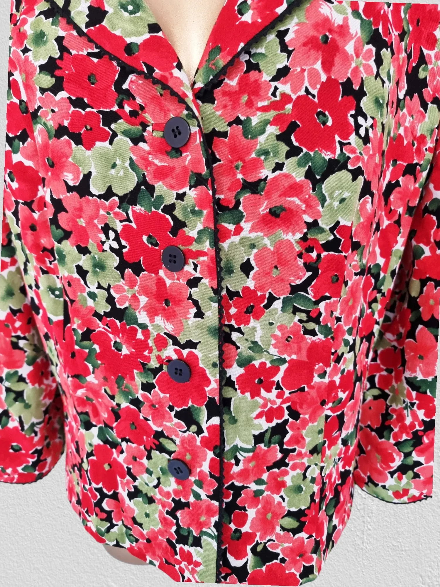 Caroline Charles Vintage Red Poppy Design Lined Jacket UK 16 US 12 EU 44