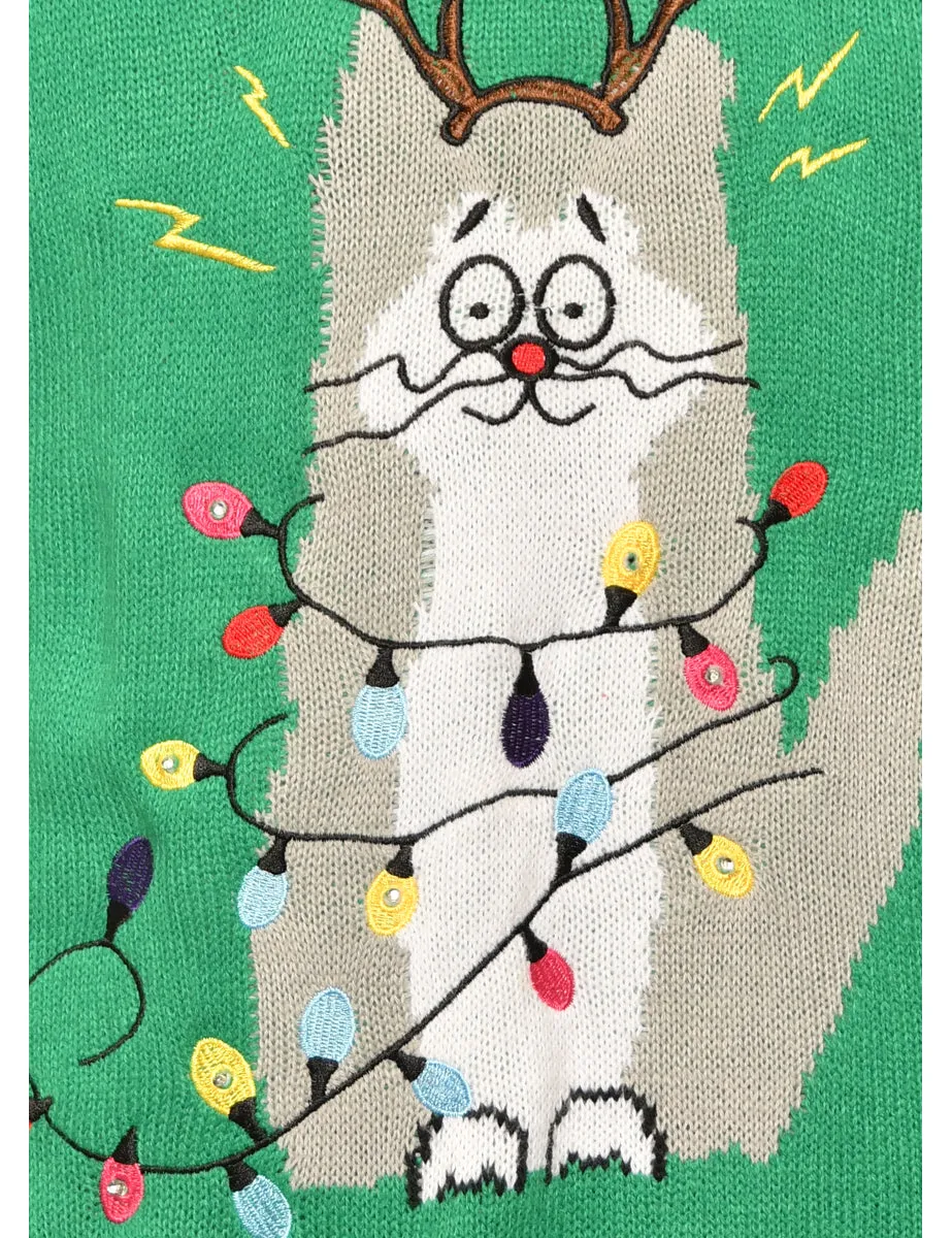 Cat Design Festive Jumper - L