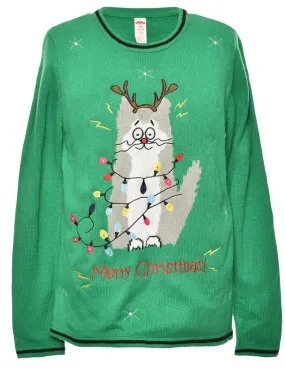 Cat Design Festive Jumper - L