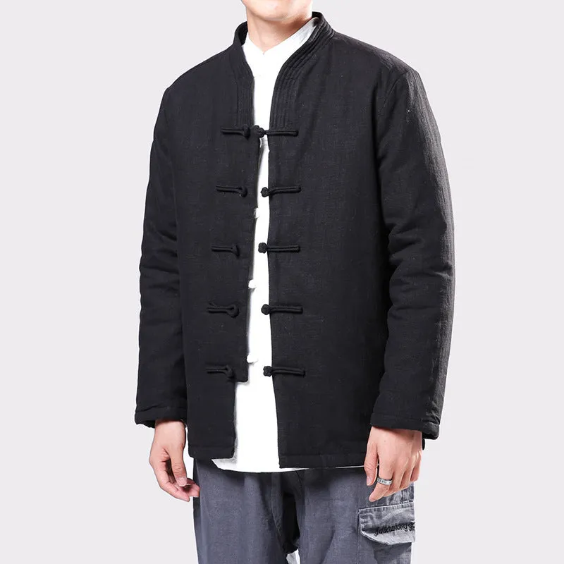 Chinese Style Disc Button Linen Tang Suit Jacket Youth Padded Jacket