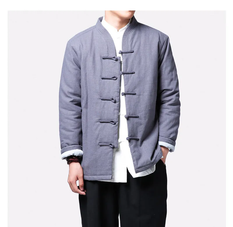 Chinese Style Disc Button Linen Tang Suit Jacket Youth Padded Jacket