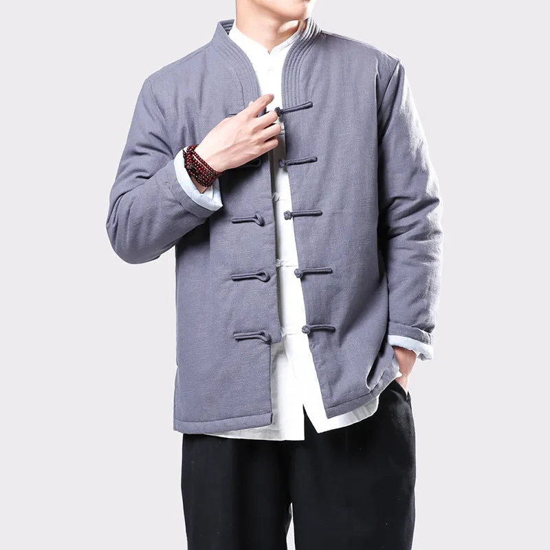 Chinese Style Disc Button Linen Tang Suit Jacket Youth Padded Jacket