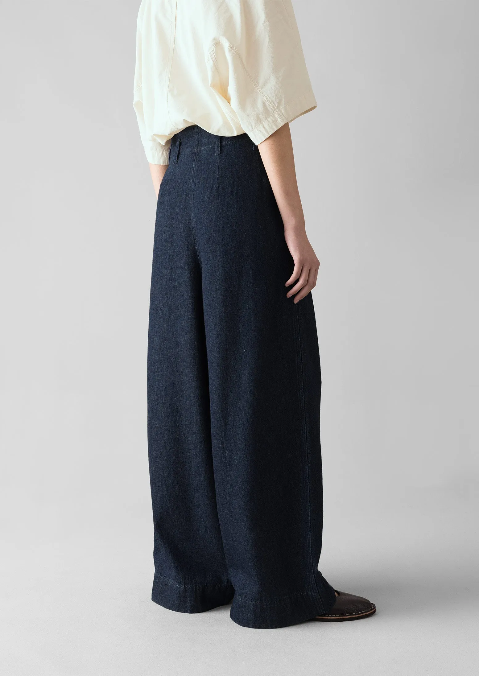 Cotton Hemp Denim Wide Leg Pants | Indigo