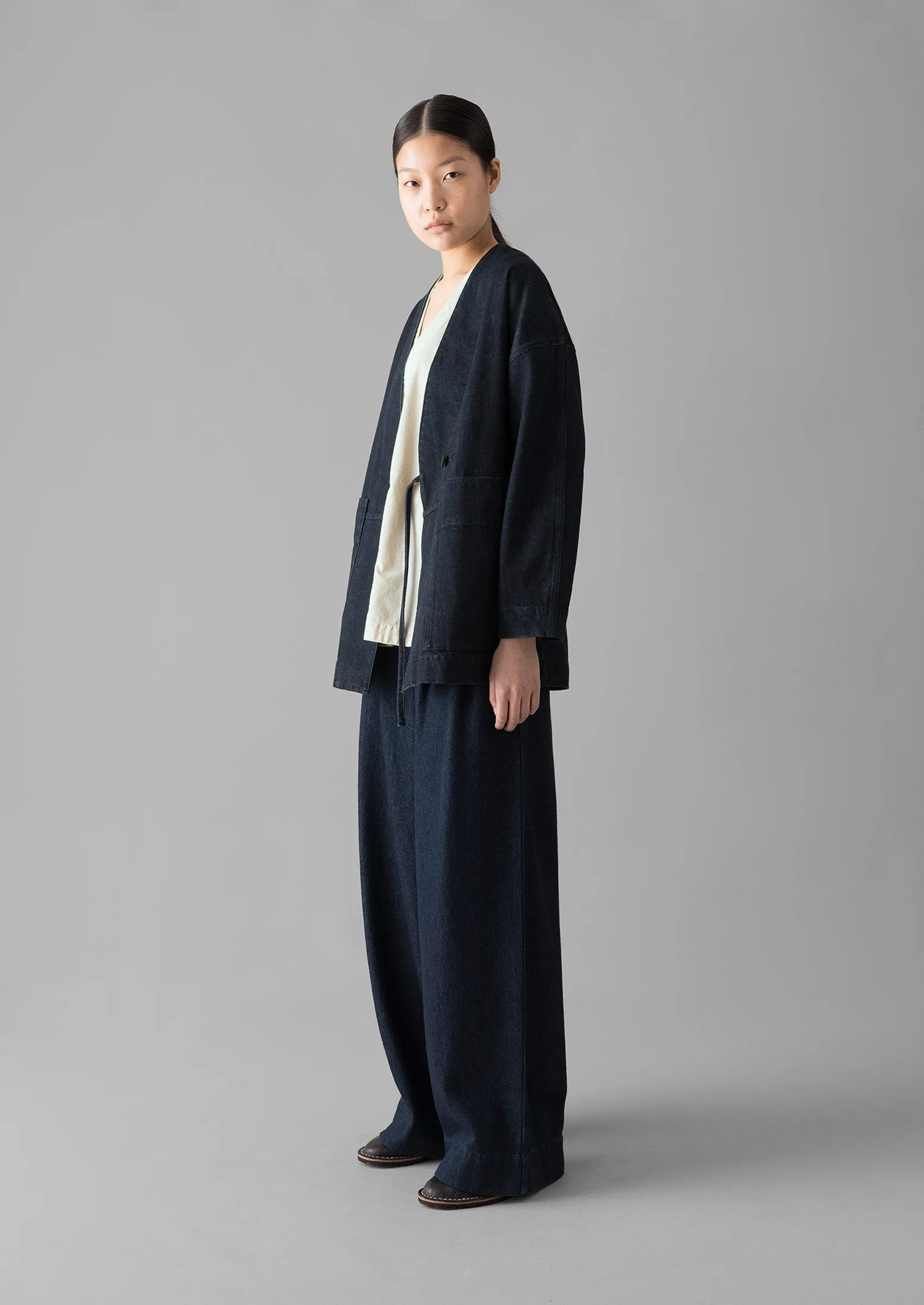 Cotton Hemp Denim Wide Leg Pants | Indigo