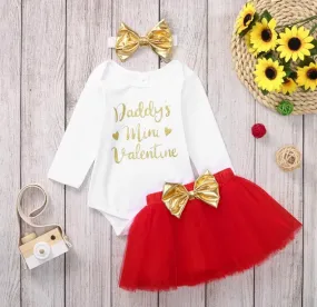 Daddy's Mini Valentine Romper with Tutu and Headband #1000608