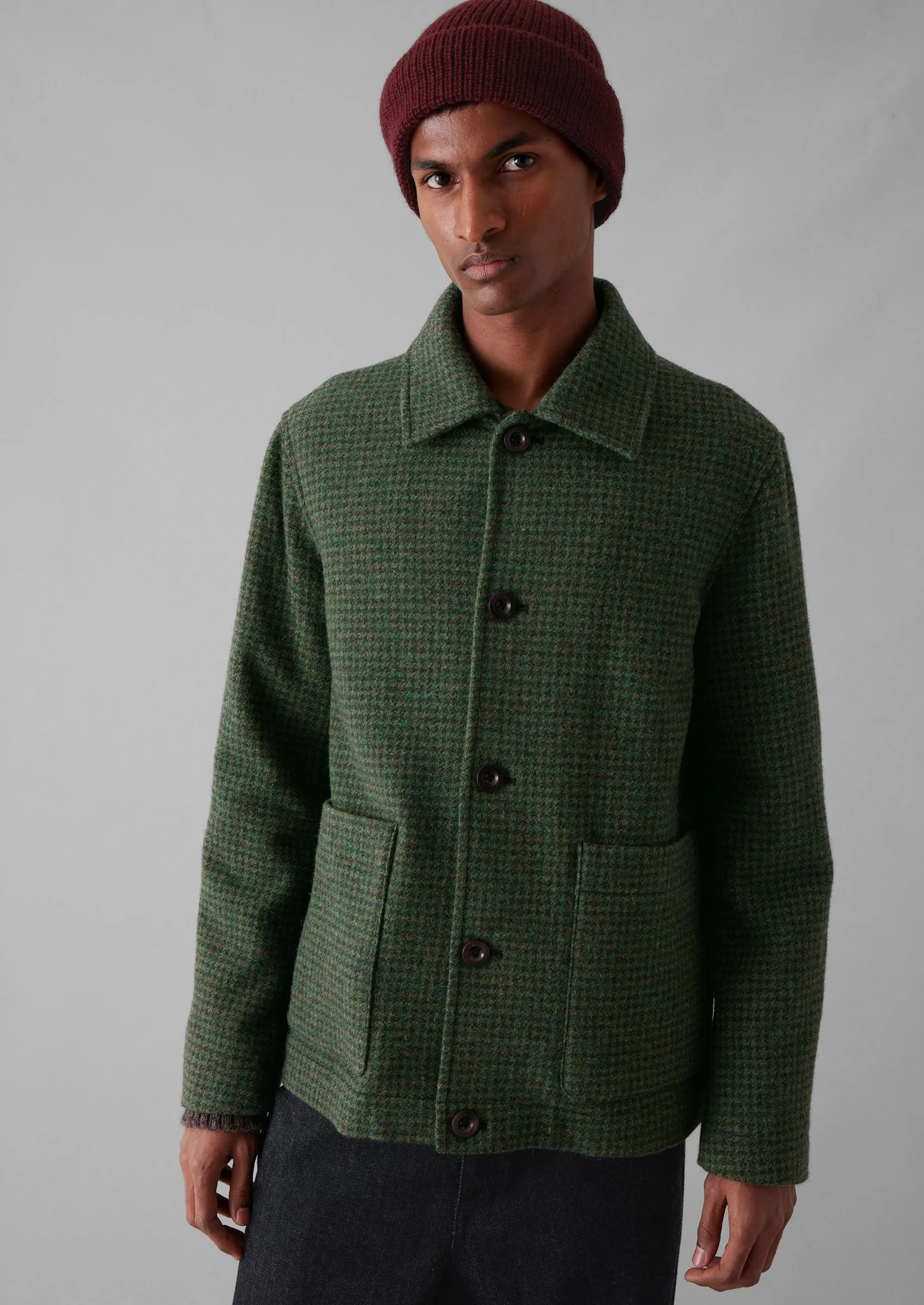 Dogtooth Wool Chore Jacket | Forest Green