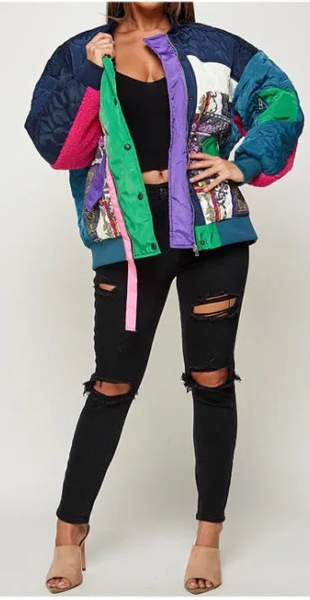 “Doja” Mixed Media Bomber Jacket