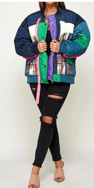 “Doja” Mixed Media Bomber Jacket