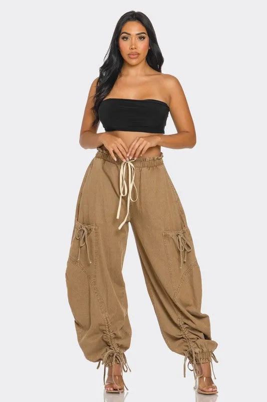 Dreya Drawstring Denim Cargo Pants