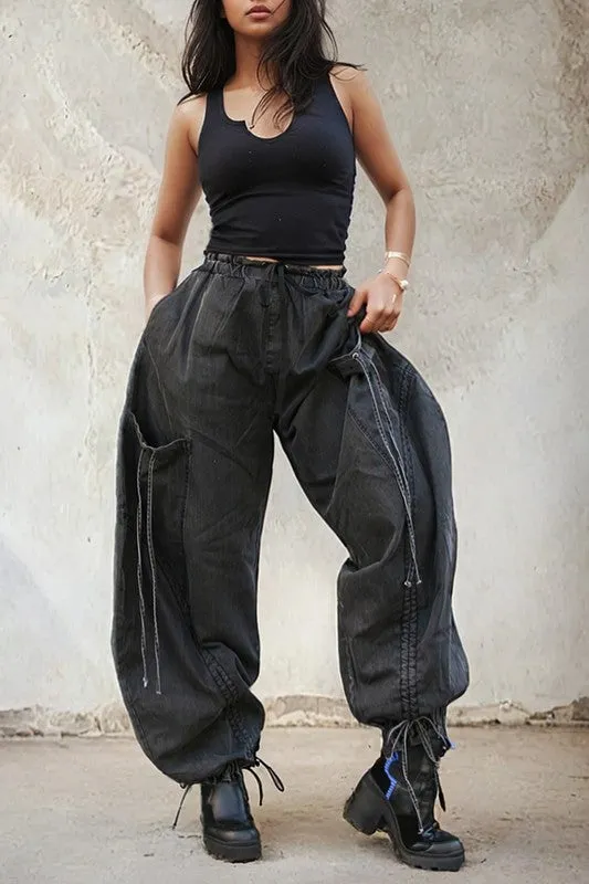 Dreya Drawstring Denim Cargo Pants