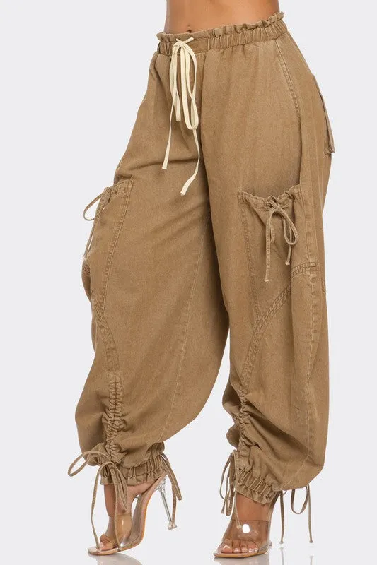 Dreya Drawstring Denim Cargo Pants