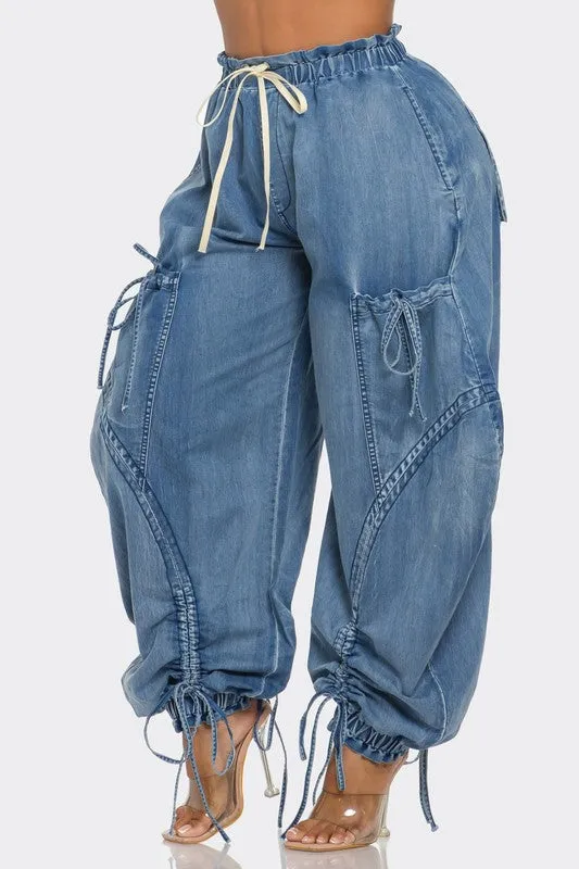 Dreya Drawstring Denim Cargo Pants