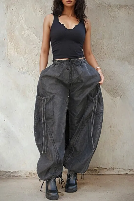 Dreya Drawstring Denim Cargo Pants