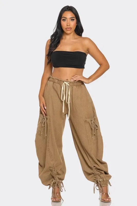 Dreya Drawstring Denim Cargo Pants