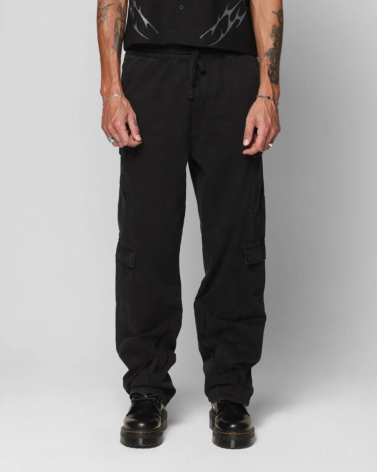 Ed Hardy Electric Cargo Pants Washed Black