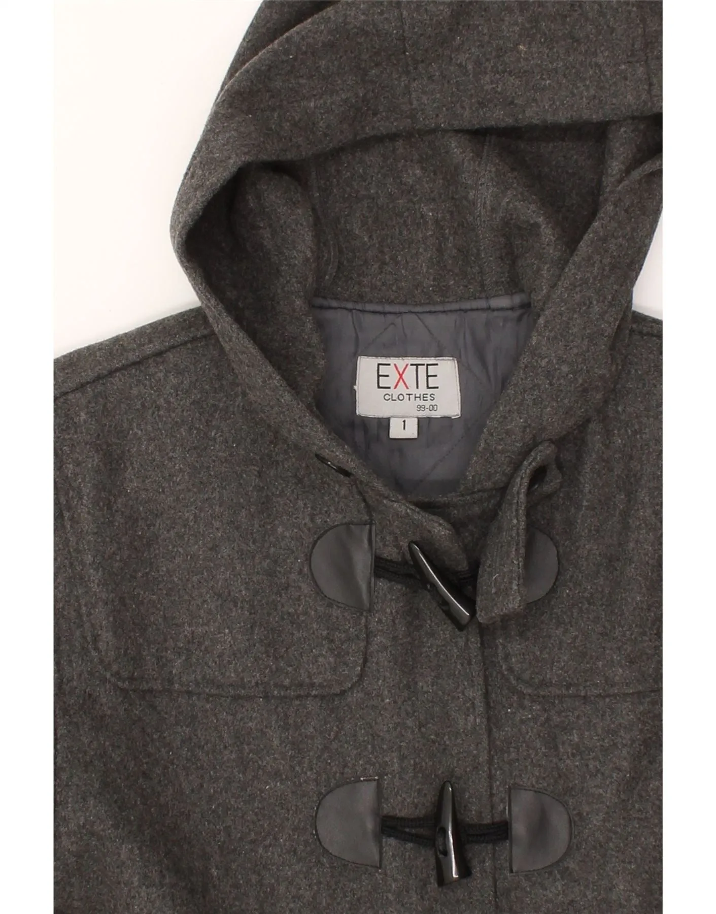 EXTE Womens Hooded Duffle Coat UK 18 XL Grey Wool