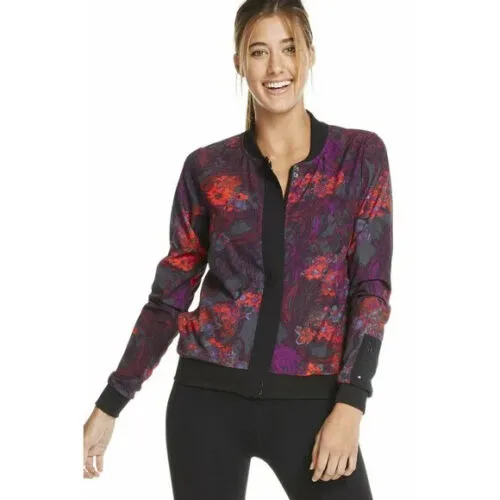 Fabletics Ithaca Floral Lightweight Zip Up Athletic Bomber Jacket, Medium