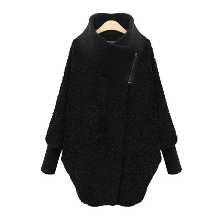 Fashion High Collar Loose Irregular Wool Coat