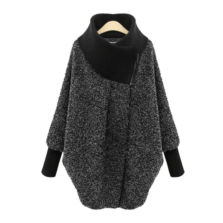 Fashion High Collar Loose Irregular Wool Coat